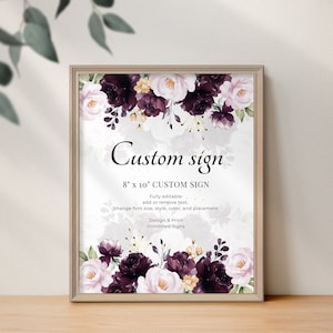 Lila Hochzeit Benutzerdefinierte Schild Vorlage, Hoch- und Querformat • SOFORTIGER DOWNLOAD • Bearbeitbare, druckbare Vorlage, A119