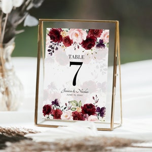 Modello per numeri da tavolo per matrimonio bordeaux • DOWNLOAD IMMEDIATO • Modello modificabile e stampabile, A115