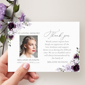 Purple Funeral Thank you Card Template, Thank you Notes Template • INSTANT DOWNLOAD • Printable, Editable Template