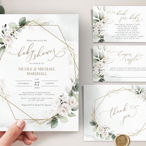 Editable Greenery Baby Shower Invitation Bundle Template, Printable Greenery Baby Shower Invitation Set, Baby Shower Invite, A109