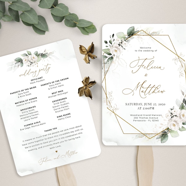 Fan Greenery Wedding Program Template, Greenery Double Sided Wedding Program • INSTANT DOWNLOAD • Editable, Printable Template, A109