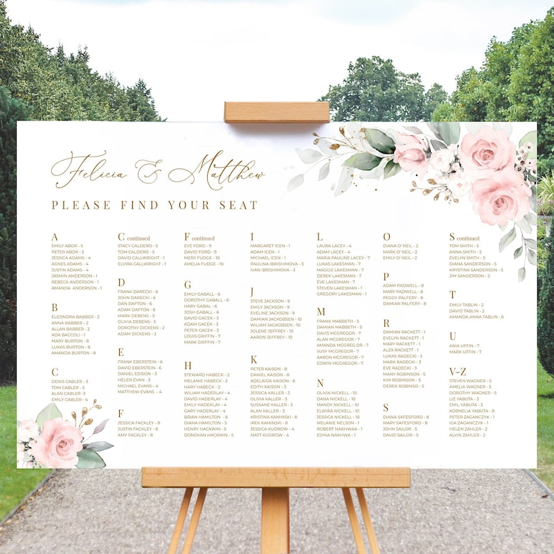 Wedding Seating Chart Alphabetical Template Etsy