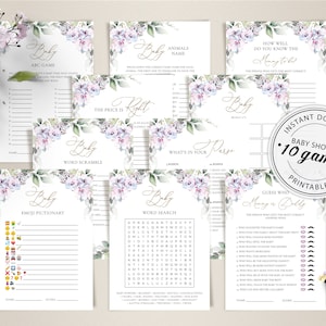 Lavender Baby Shower Games Template Bundle, Printable Baby Shower Games Pack, Baby Shower Activities Set, #101