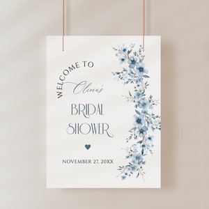 Blue Bridal Shower Welcome Sign Template, Bridal Shower Poster/Board Template • INSTANT DOWNLOAD • Editable, Printable Template