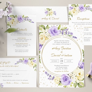 Lavender and Pale Yellow Wedding Invitation Template Bundle, Invite Template Suite • INSTANT DOWNLOAD • Editable Printable Templates, #140
