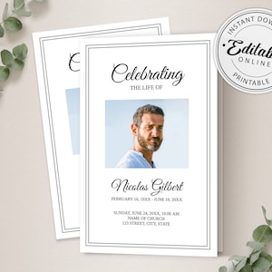 Modelo de Programa Funerário | Modelo de Programa Memorial | Ordem de Serviço | Convite para Celebração da Vida | Programa de Obituário | Para Imprimir | Homem