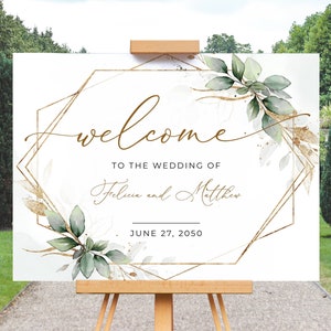 Boho Greenery Wedding Welcome Sign Template (Vertical, Horizontal) • INSTANT DOWNLOAD • Editable, Printable Template, A112