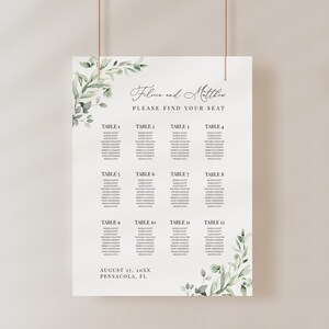 Greenery Hochzeitssitzplan Vorlage • SOFORTIGER DOWNLOAD • Bearbeitbare, druckbare Vorlage, A114