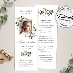 Funeral Bookmark Template, Celebration of Life Bookmark, Funeral Keepsake Cards, Memorial Card for Remembrance, Instant Download