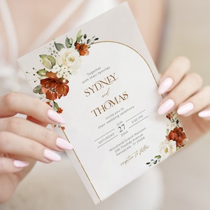Plantilla de invitación de boda y tarjeta RSVP en terracota y marfil • DESCARGA INSTANTÁNEA • Plantillas editables e imprimibles, A132