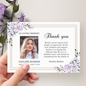 Lavender Funeral Thank you Card Template, Thank you Notes Template • INSTANT DOWNLOAD • Printable, Editable Template