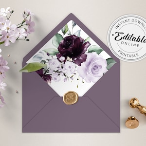 Purple and Lavender A7 Envelope Liner Template, A7 Euro Flap Envelopes, Printable Envelope Liner, Square, A124