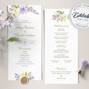 Lavender and Pale Yellow Floral Wedding Program Template (Instant Download) #140