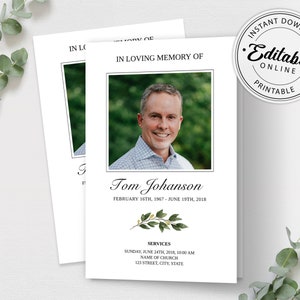 Funeral Program Template | Memorial Program Template | Order of Service | Editable Celebration of Life | Printable Obituary Program | Man