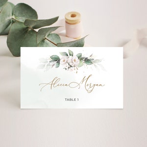 Plantilla para tarjetas de lugar de boda con vegetación, tarjetas de lugar planas y plegadas • DESCARGA INSTANTÁNEA • Plantilla editable, A109