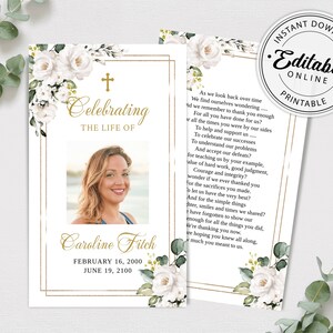 Editable Funeral Prayer Card Template, Printable Memorial Prayer Card Template, Funeral Prayer Card, Catholic Mass Card, Obituary Card
