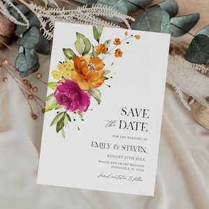 Hot Pink and Orange Save the Date Template, Wedding Date Reservation Template • INSTANT DOWNLOAD • Editable, Printable Template, #138