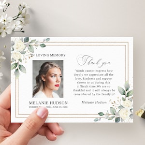 Funeral Thank you Card Template with White Roses, Thank you Notes Template • INSTANT DOWNLOAD • Printable, Editable Template