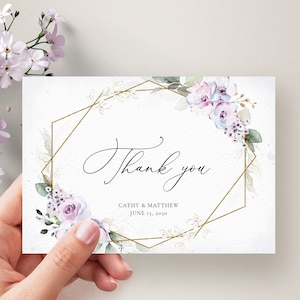Lavendel Hochzeit Dankeskarte, Dankesnotizen, Grußkarten • SOFORTIGER DOWNLOAD • Druckbare, bearbeitbare Vorlagen, #101