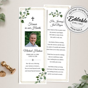 Greenery Funeral Bookmark Template, Printable Bookmark Template, Funeral Keepsake Cards, Memorial Card for Remembrance