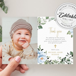 Plantilla de tarjeta de agradecimiento por bautismo, plantilla de nota de agradecimiento • DESCARGA INSTANTÁNEA • Plantillas editables e imprimibles, A118