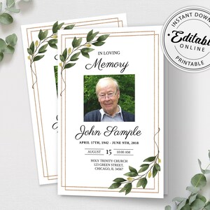 Funeral Program Template, Memorial Program Template, Order of Service, Editable Funeral Program, Obituary Program, Printable Funeral Program