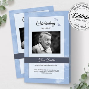 Printable Funeral Program Template | Memorial Program Template | Order of Service | Editable Funeral Program| Obituary Program