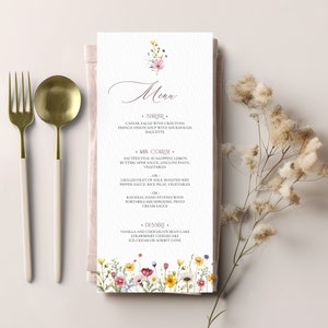 Plantilla de menú de flores silvestres (boda, despedida de soltera, cena, brunch) • DESCARGA INSTANTÁNEA • Plantilla editable e imprimible, n.° 142