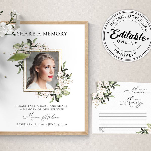 Share a memory sign and card templates • INSTANT DOWNLOAD • Editable, Printable Templates