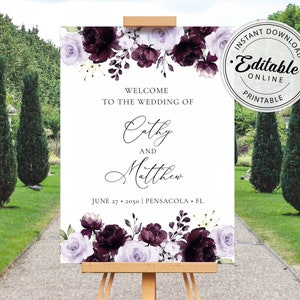 Purple and Lavender Wedding Welcome Sign Template, Wedding Poster/Board Template • INSTANT DOWNLOAD • Editable, Printable Template, A124