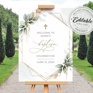 Boho Greenery Baptism Welcome Sign Template (Vertical, Horizontal) Communion • INSTANT DOWNLOAD • Editable, Printable Template, A112