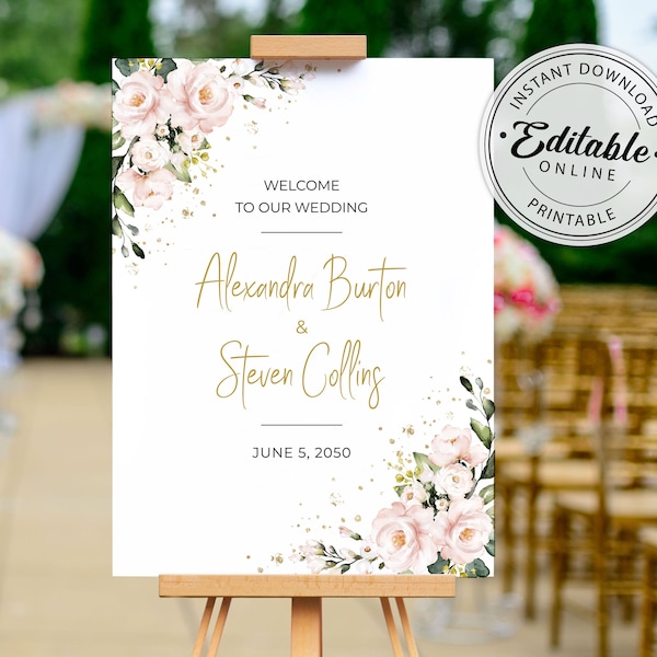 Blush Pink Wedding Welcome Sign Template • INSTANT DOWNLOAD • Editable, Printable Template, A117