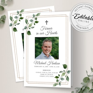 Funeral Program Template, Editable Memorial Program Template, Order of Service, Printable Obituary Program