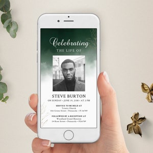 Faire-part électronique pour les funérailles, Faire-part électronique pour les funérailles pour smartphones, Faire-part électronique pour une célébration de la vie, Invitation modifiable