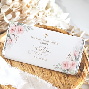 Baptism Chocolate Wrapper Template, Baptism Chocolate Bar Label, Blush Pink Chocolate Bar Template, #126