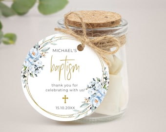 Printable Gift Favor Tags with Blue Roses, Blue Floral Thank You Labels • INSTANT DOWNLOAD • Editable Favor Gifts in 3 sizes, A118