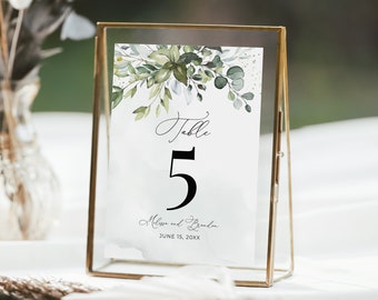 Greenery Hochzeit Tischnummern Vorlage • SOFORTIGER DOWNLOAD • Bearbeitbare, druckbare Vorlage, A107
