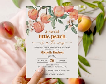 Peach Baby Shower Invitation Template, A Sweet Little Peach Is On The Way • INSTANT DOWNLOAD • Editable, Printable Templates, #BS01