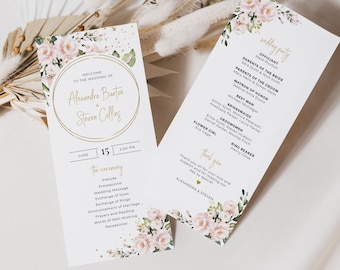 Blush Pink Floral Wedding Program Template (Digital Download)