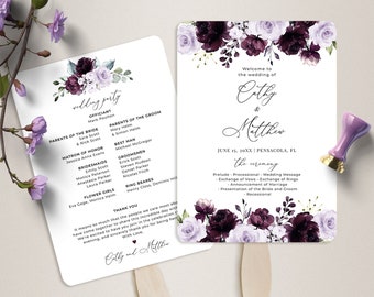 Fan Purple and Lavender Wedding Program Template, Wedding Order of Service • INSTANT DOWNLOAD • Editable, Printable Template, A124