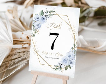 Plantilla de número de mesa para boda en azul empolvado (descarga digital) #127
