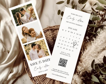 Plantilla de tira de fotos para anunciar la fecha de la boda, imprimible y editable (descarga instantánea)