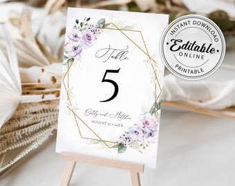 Lavender Floral Wedding Table Numbers Template (Digital Download) #101