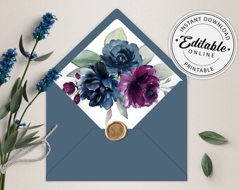 Purple and Navy Blue A7 Envelope Liner Template (Digital Download) A131