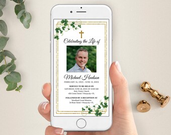 Shamrock Funeral Announcement Template, Electronic Invitation (Evite) Digital Download