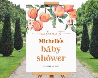 Plantilla de cartel de bienvenida para baby shower con diseño de melocotón (descarga digital) BS01