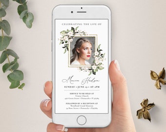 Editable Electronic Funeral Invitation • Celebration of Life Digital Evite • Funeral Announcement for Smartphones