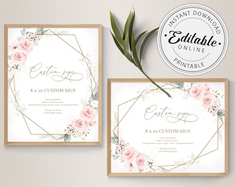 Pink Roses Custom Sign Template, Editable, Printable 8x10 Sign (Digital Download) #126