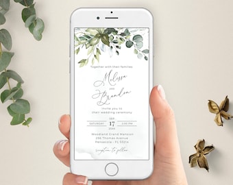 Greenery Wedding Invitation Template, Editable Evite (Digital Download) A107