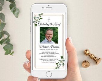 Editable Electronic Funeral Invitation • Celebration of Life Digital Evite • Funeral Announcement for Smartphones